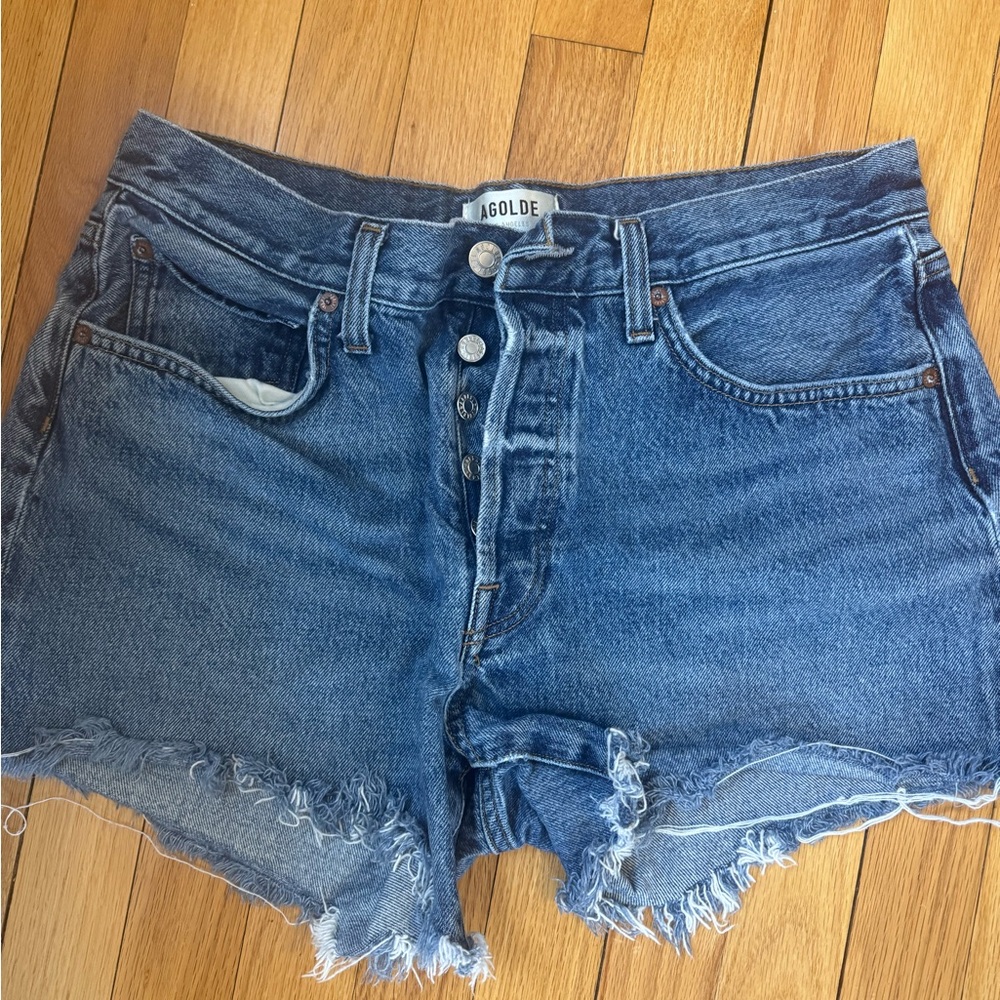 AGOLDE Parker long denim shorts